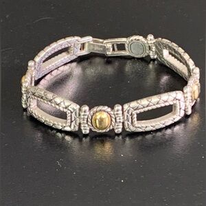 Rare Brighton Two Toned Wide Oval & Rectangle Link Bracelet 8”